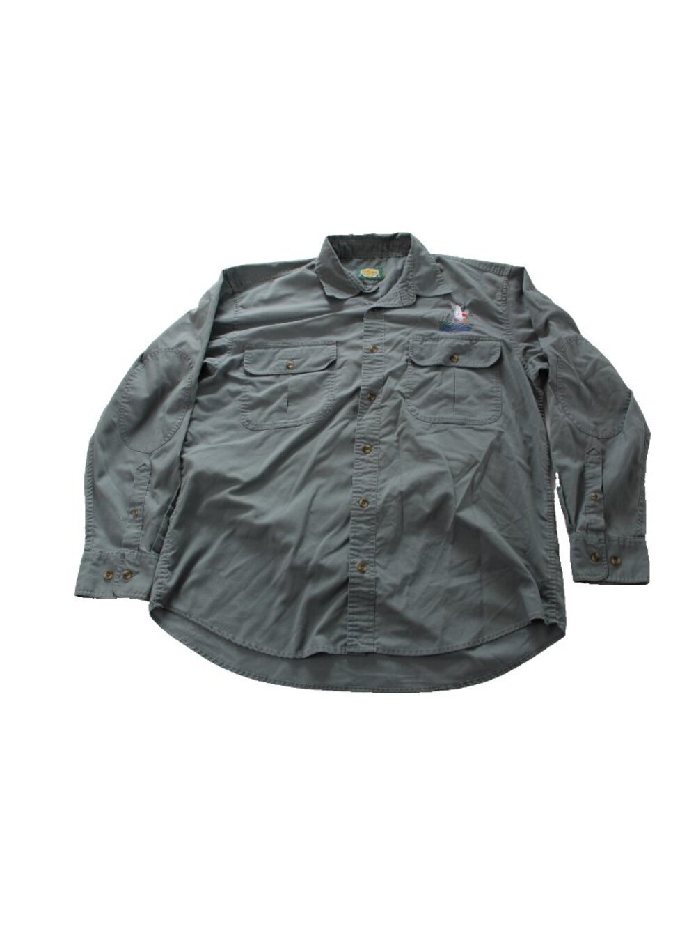Vintage Cabela’s Mens L Green Canvas Hunting Shirt Duck Embroidery Elbow Patch